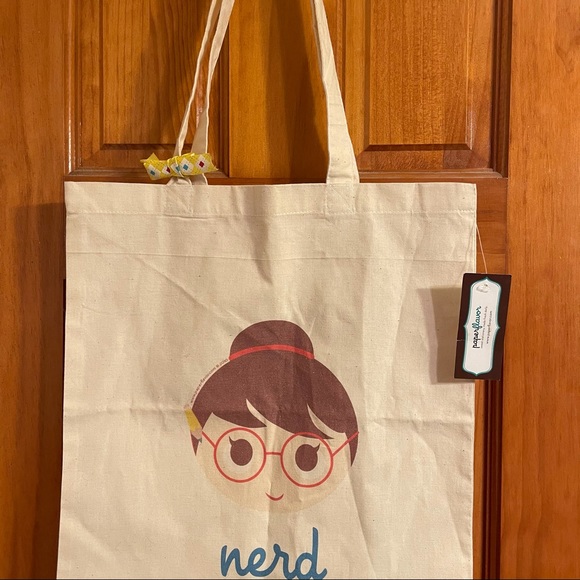 CUTE ANIMATED “NERD” FABRIC TOTE BAG Cartoon Girl Kawaii Style Eyeglasses Anime - Picture 2 of 9